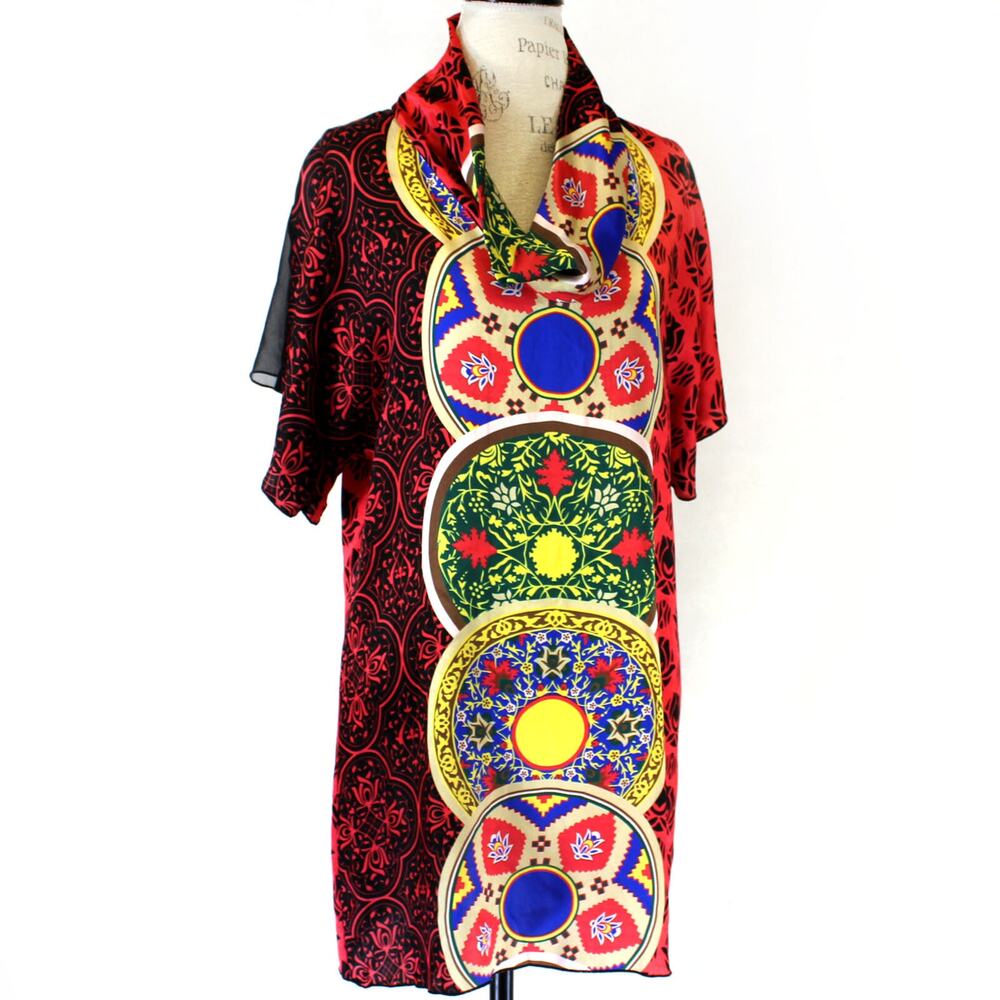 Taka by Takawear Multicolored Mandala 100% Silk Top Tunic Blouse Dress Small